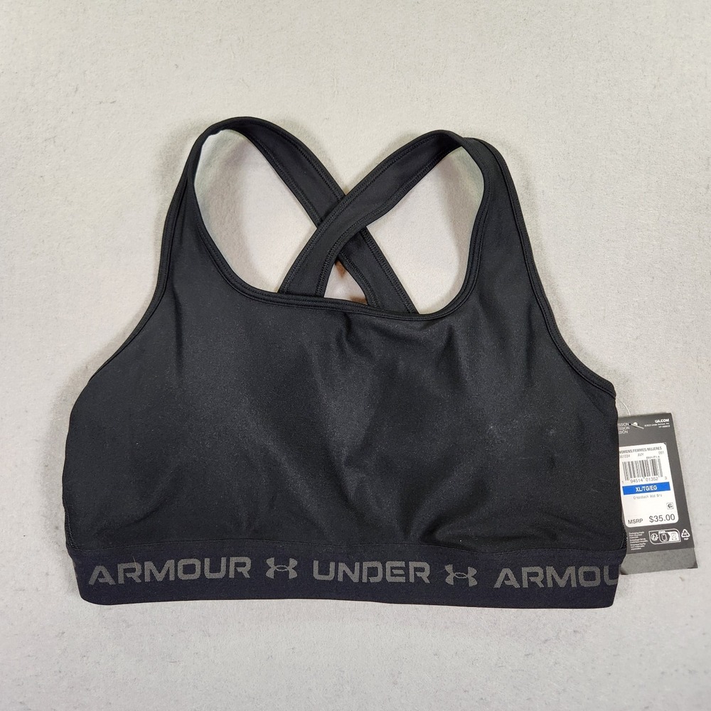 Under Armour Crossback Mid Sports Bra Black Medium Support Womens XL